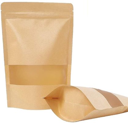 quality  Custom Single Barrier Stand Up Doypack Food Grocery Pouch Craft Paper Packaging Bag With Window And Zipper Soy Beans Spice Packaging Bags factory