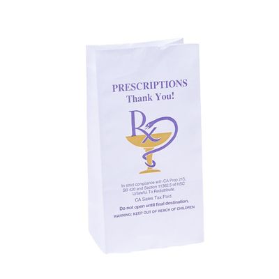 quality  Food Grade BIODEGRADABLE Customized Logo Printed RX Prescription Medicine Water Resistant Paper Bag For Pharmacy factory