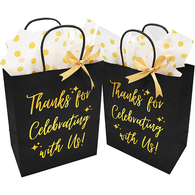 Recyclable Luxury Eco Friendly Black Gift Package Bags Kraft Paper Shopping Bag With Your Own Logo Custom Printed