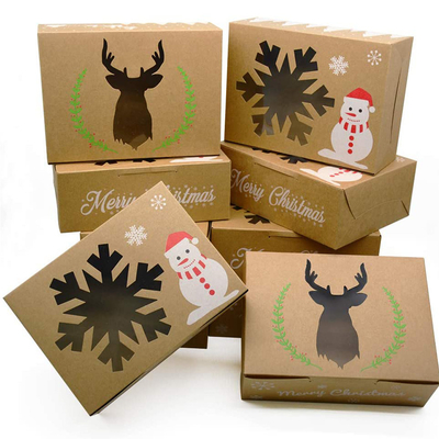 Recycled Brown Kraft Materials Paper Storage Candy Christmas Boxes Christmas Decoration With PVC Window Christmas Boxes