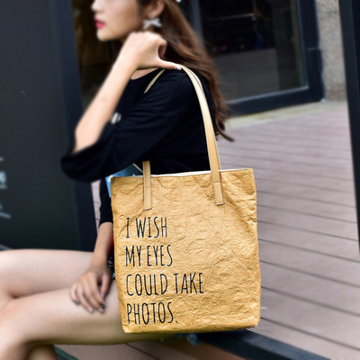 Recyclable Custom Washable Kraft Paper Bag Shopping Bags Women Handbags Ladies Tote Bag