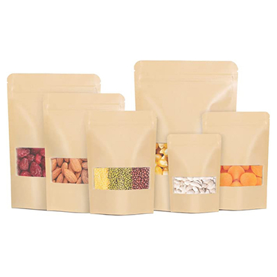 Promotion Brown Stand up Food Storage Reusable Kraft Paper Bag With Clean Windows